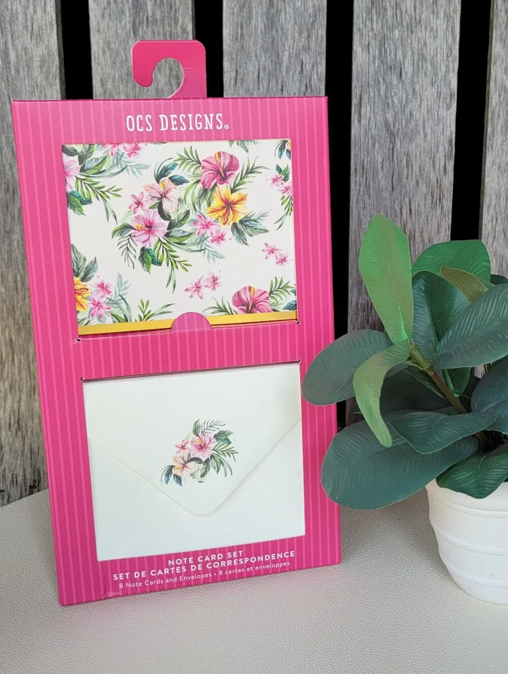 OCS Designs Pink Tropical Floral Note Card Set